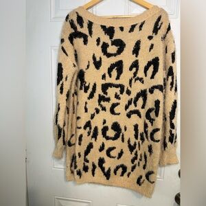 Lulu's Fuzzy Animal Print Sweater in Tan and Black